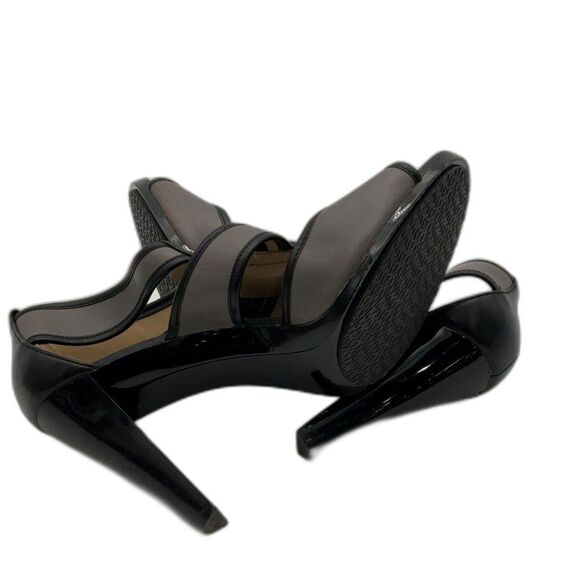 Michael Michael Kors Berkley Black Gray Patent Leather Strappy Heels Size 10 M - Picture 3 of 6